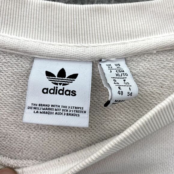 Adidas Essentials Sweater Men's XL White Green Big Spell Out Logo Crewneck Sport - Picture 5 of 10